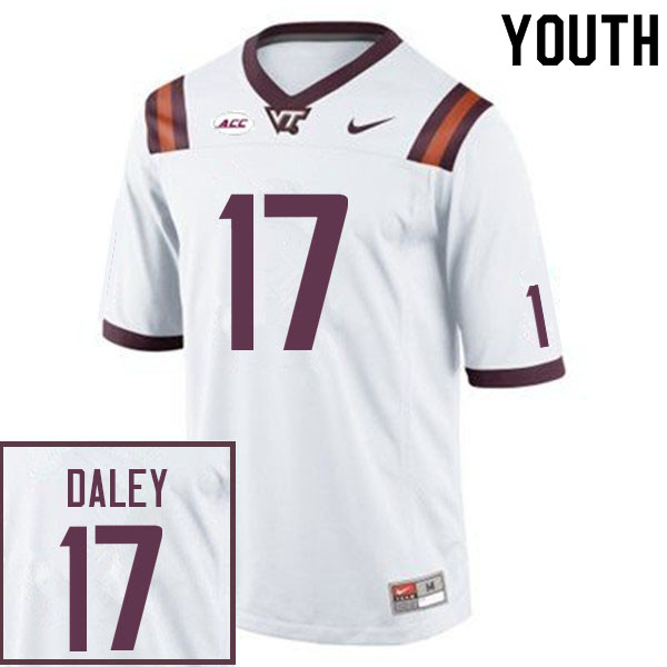 Youth #17 Tae Daley Virginia Tech Hokies College Football Jerseys Sale-White - Click Image to Close